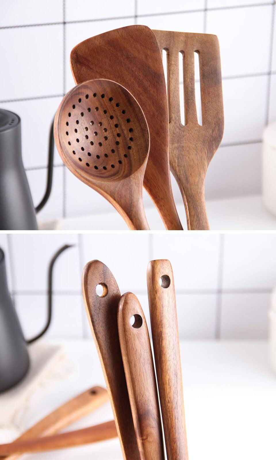 Wooden Spoons for Cooking, Tmkit Cooking Utensils Set of 6 Natural Teak Woode...