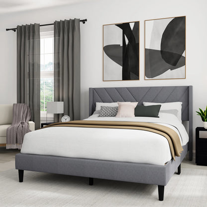 Wilder Upholstered Queen Platform Bed, Dark Gray, by  Living Essentials