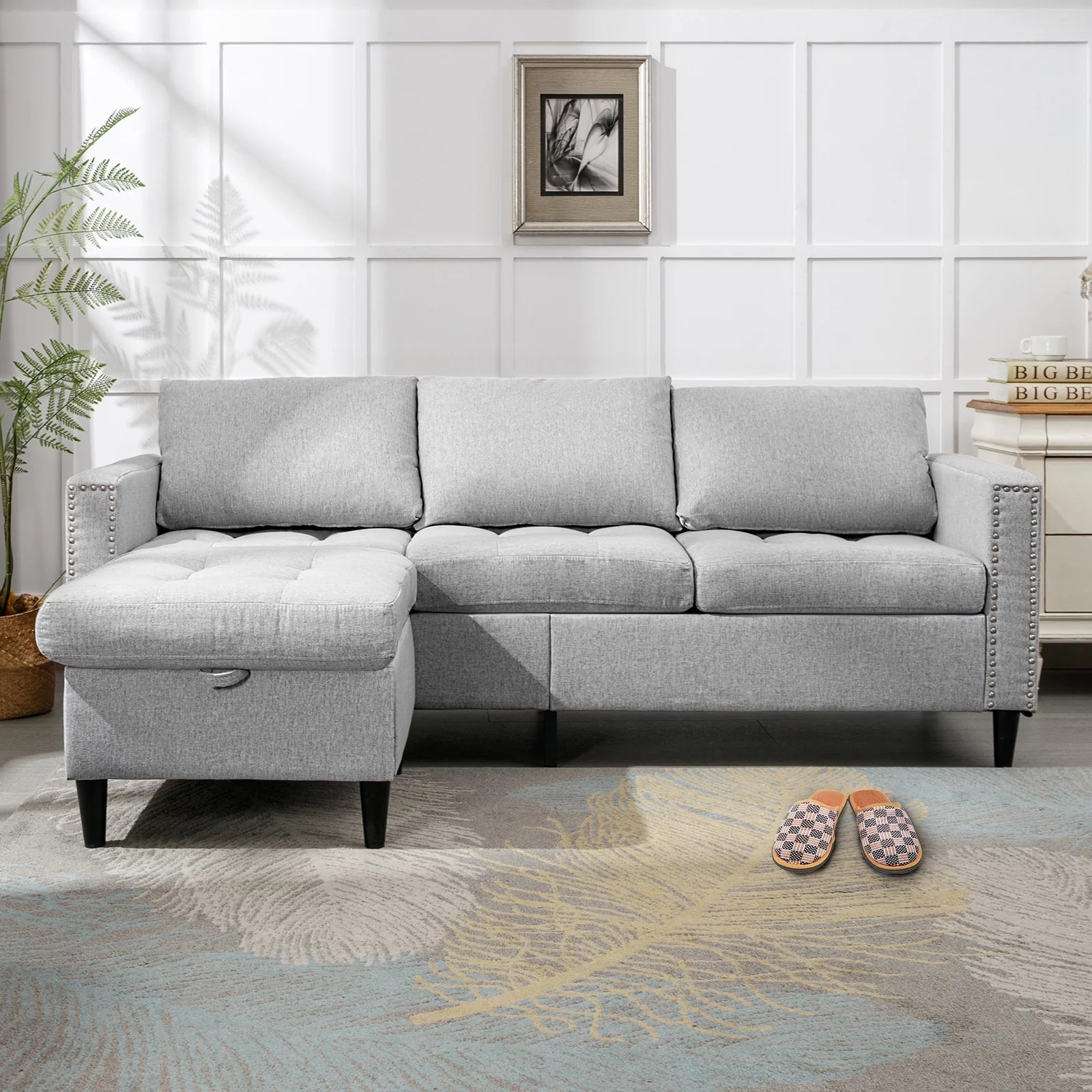 Reversible Sectional Couch Set 3 Seat, L Shaped Modular Sleeper Sofa Bed with Flexible Storage Ottoman Chaise, Modern Sofa Couches for Living Room/Apartment/Office - Light Grey