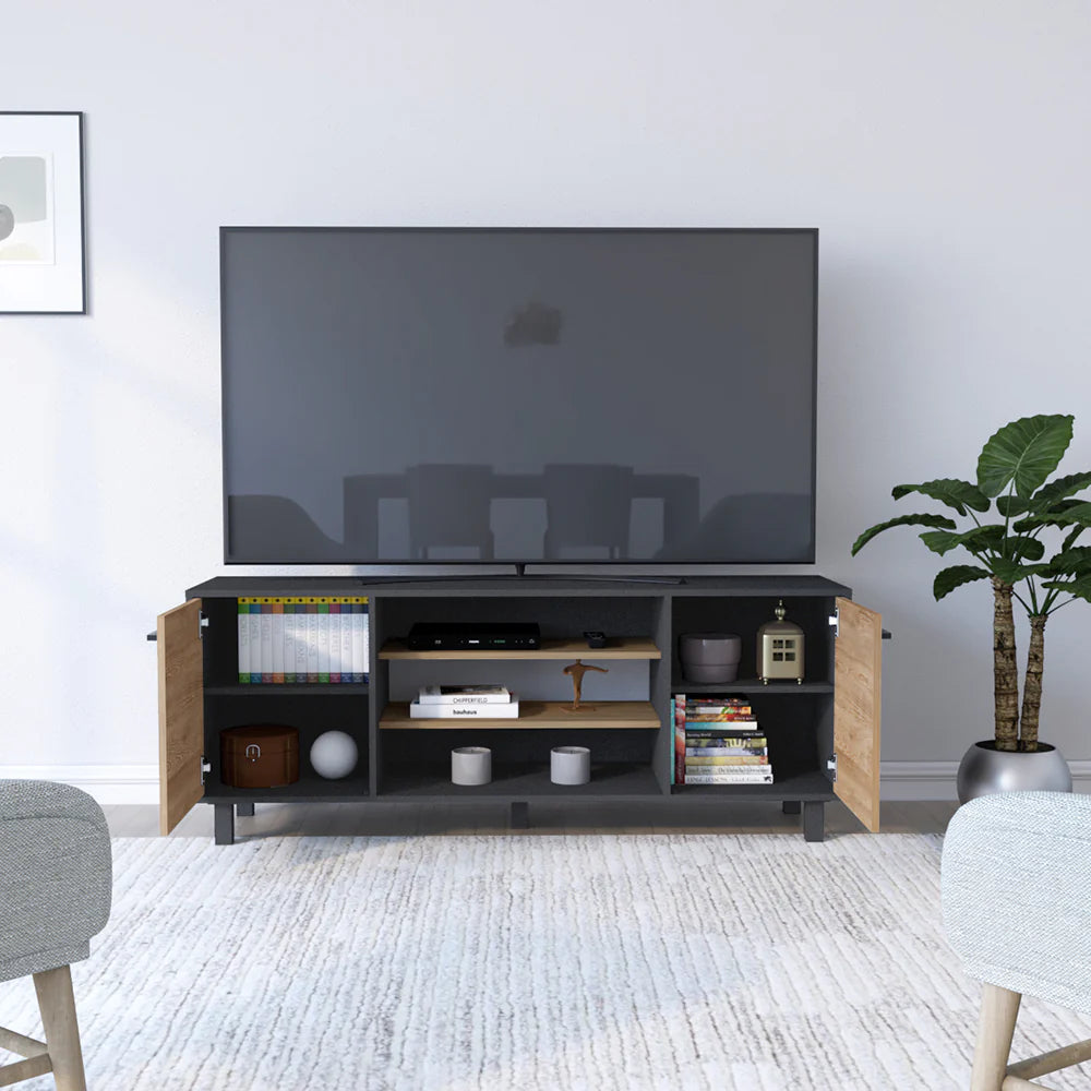 Tv Stand for Tv´S up 55" Washington, Four Shelves, Black Wengue / Pine Finish