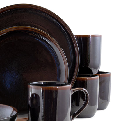 Midnight Beach 16 Piece Dinnerware Set in Metallic Black