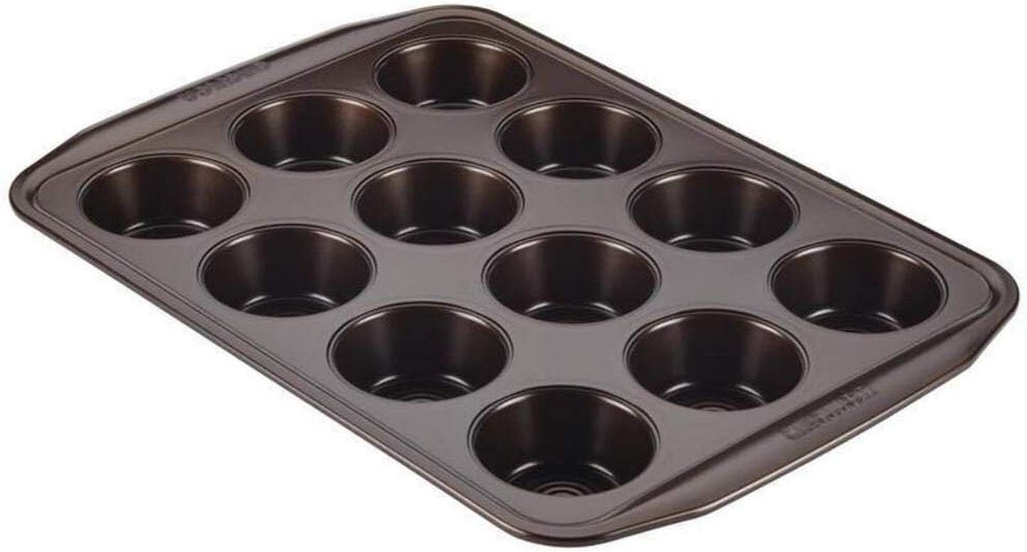 Nonstick Bakeware 12-Cup Muffin Tin, Brown, Steel