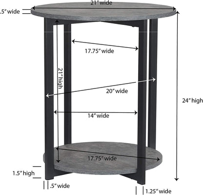 Wooden Side End Table with Storage Shelf | Slate Faux Concrete, Grey