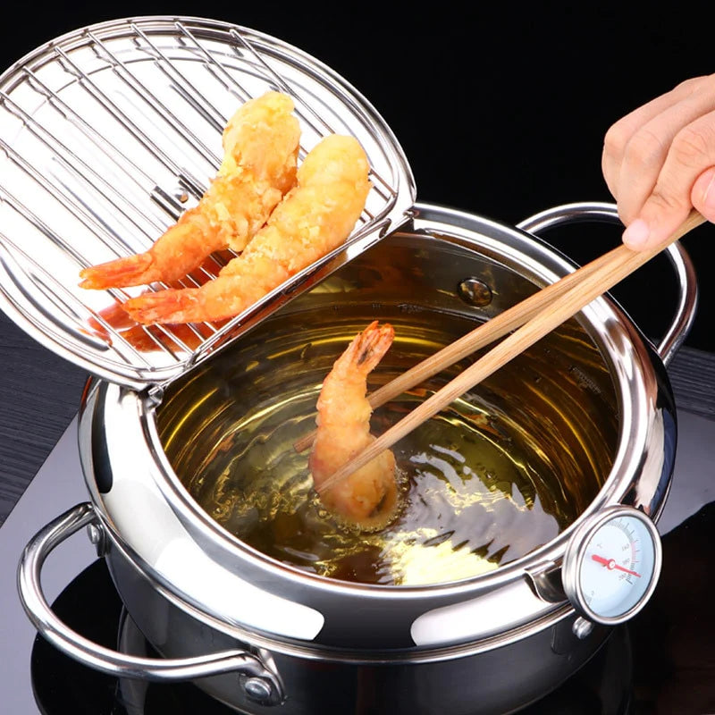 Japanese Deep Frying Pot with a Thermometer and Lid