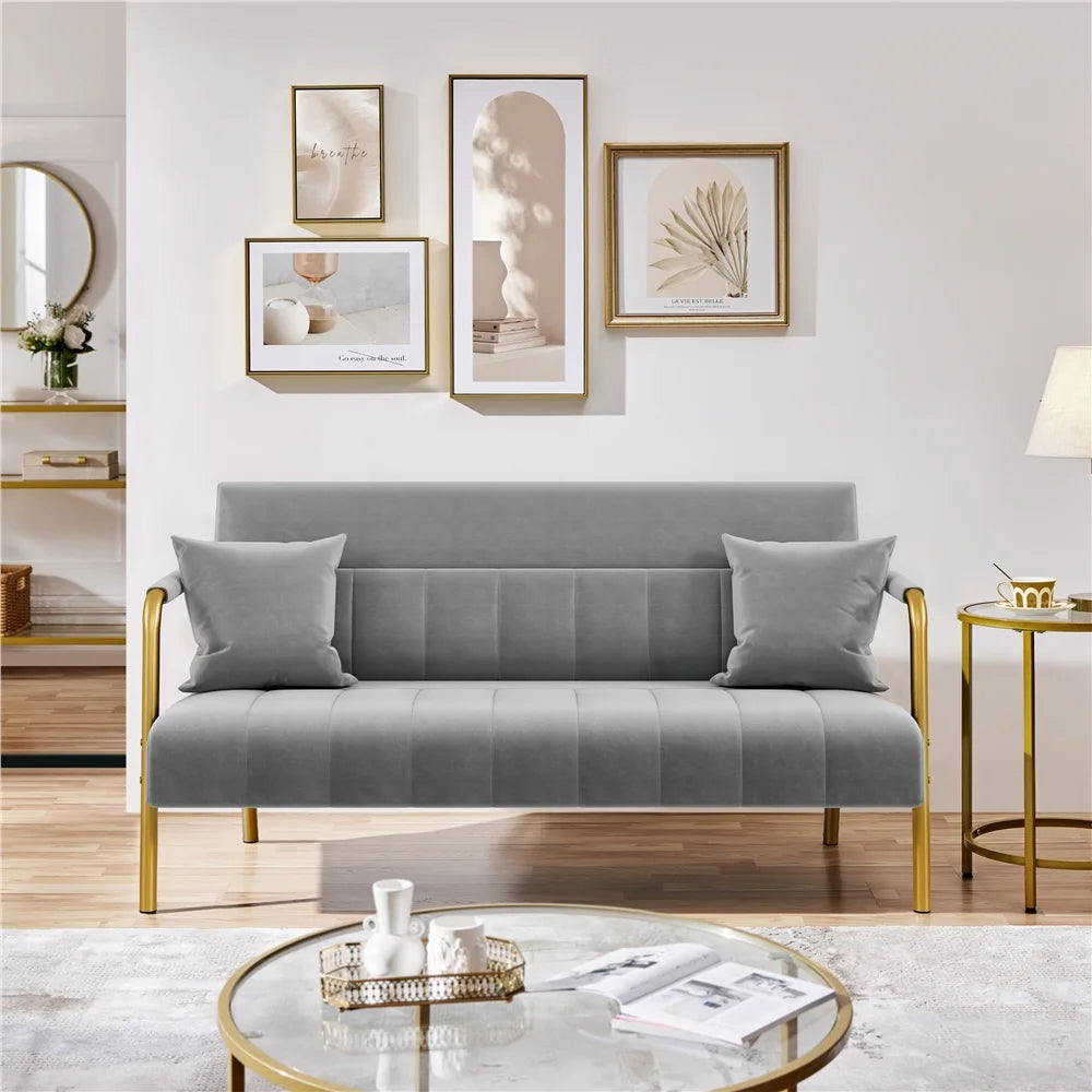 56.6'' W Modern Upholstered Sofa Couch with 2 Pillows,Light Gray