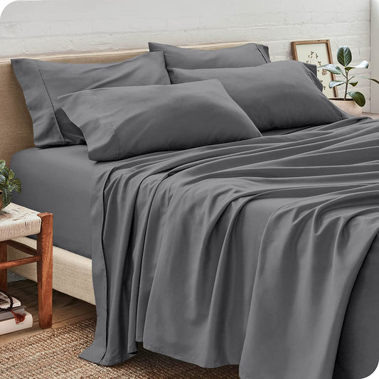 King Sheet Set - Hotel Luxury Bed Sheets - Extra Soft 6 Piece Set - Deep Pockets - Easy Fit - Cooling & Breathable - Wrinkle, Fade, Stain Resistant - 4 Pillowcases (King, Grey)