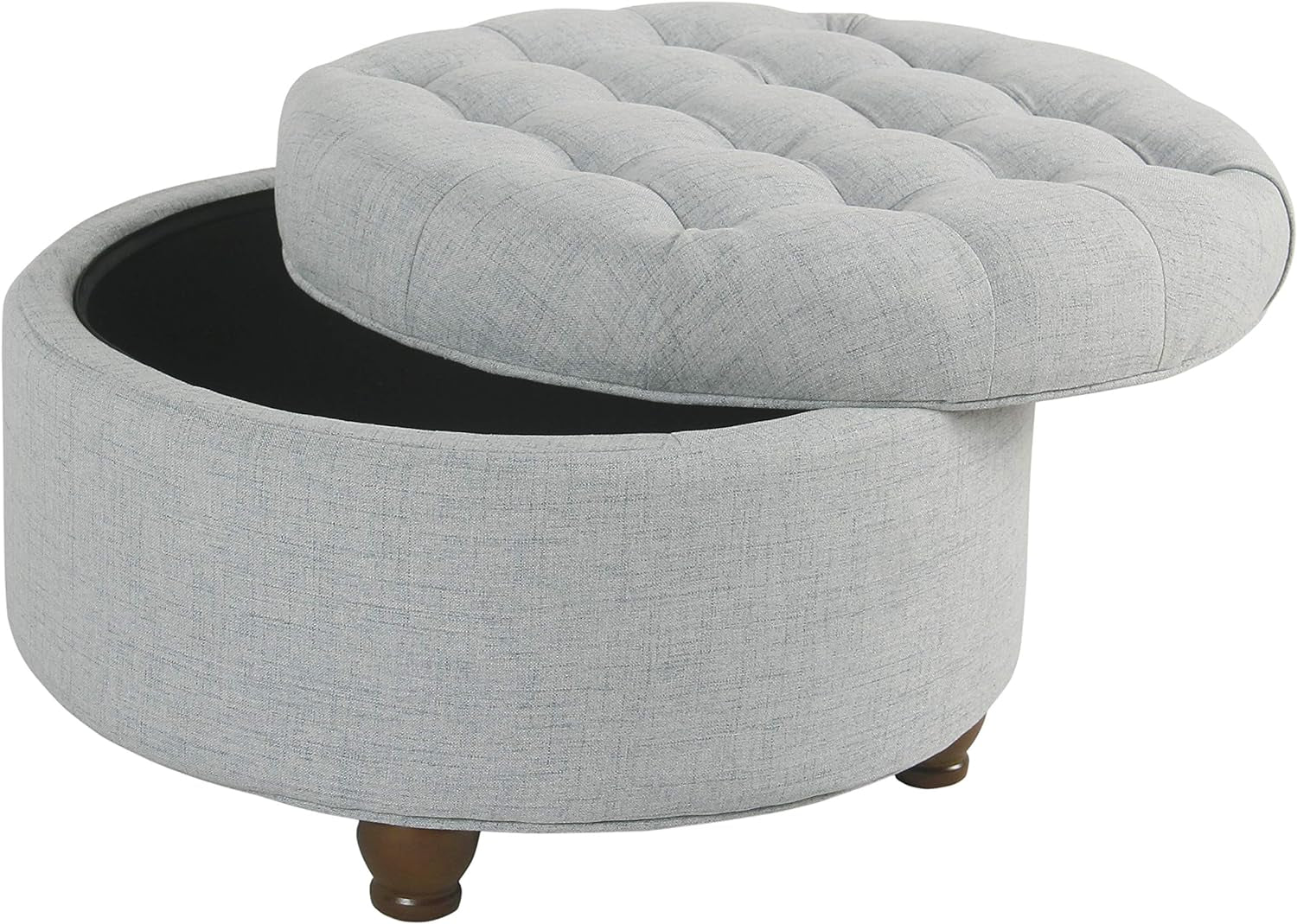 Home Decor | Large Button Tufted Woven round Storage Ottoman | Ottoman with Storage for Living Room & Bedroom (Light Blue)