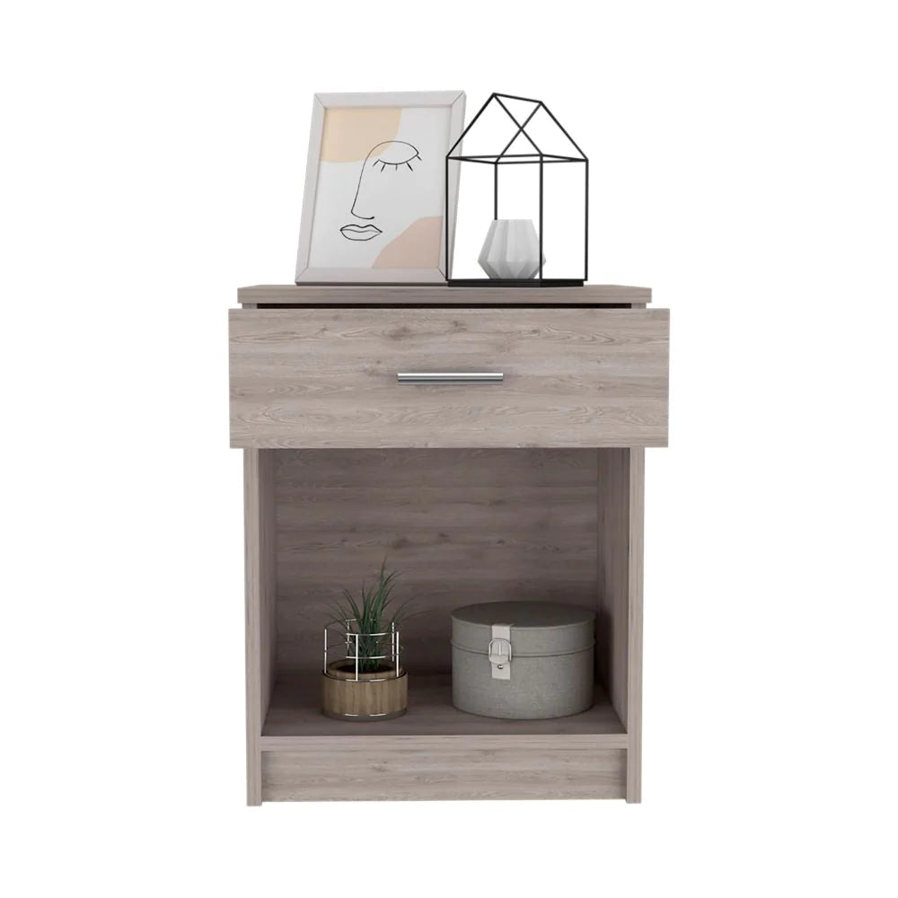 Nightstand Coco, Single Drawer, Lower Shelf, Light Gray Finish