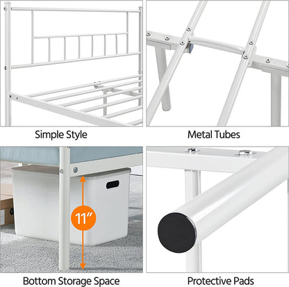 13 Inch Full Size Metal Bed Frame with Headboard and Footboard Platform Bed Frame with Storage No Box Spring Needed Mattress Foundation for Adult White