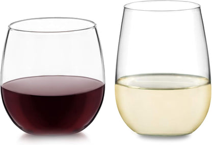 Stemless 12-Piece Wine Glass Party Set for Red and White Wines