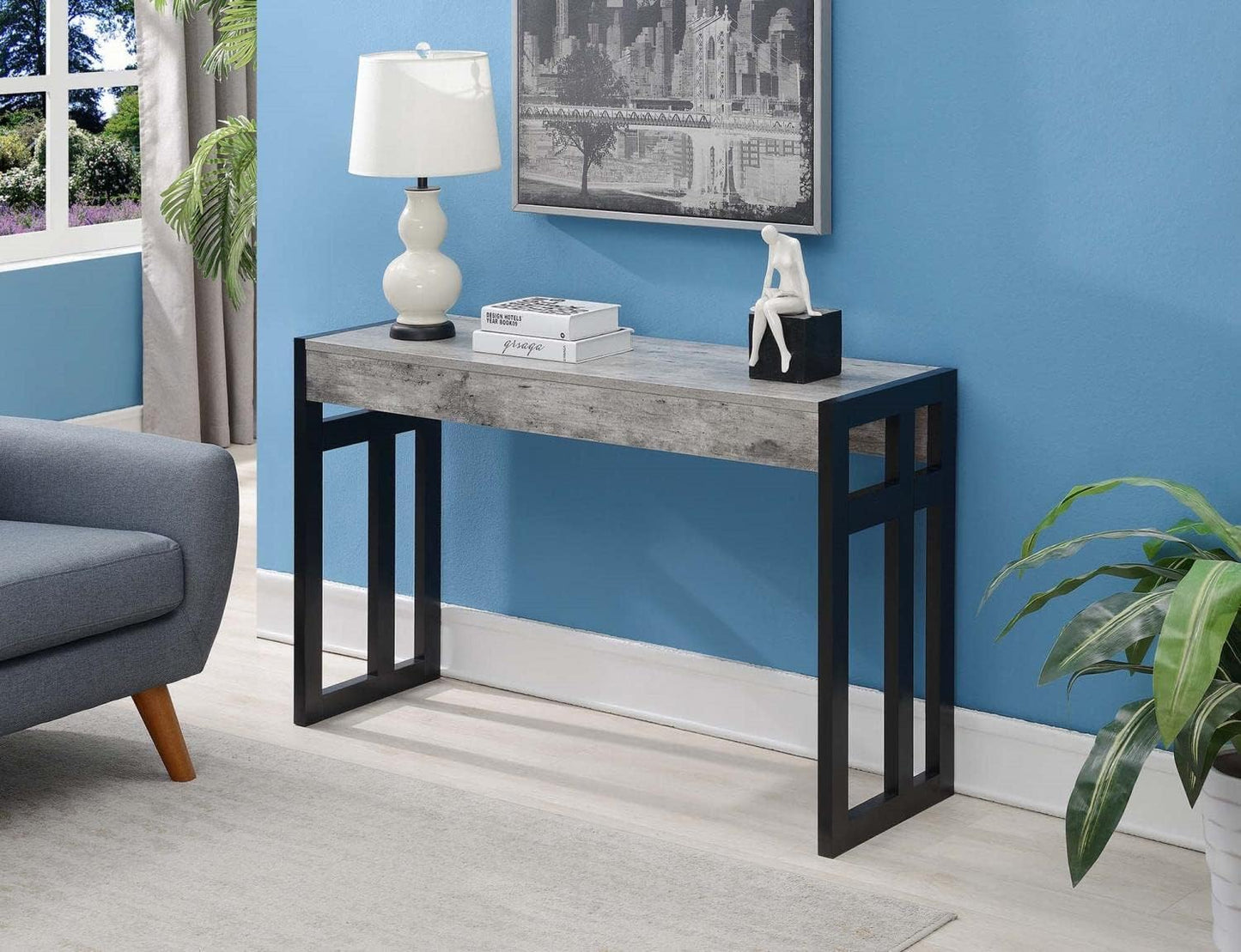 Monterey Console Table, Faux Birch/Black