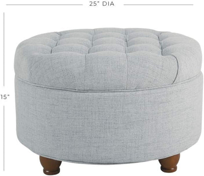 Home Decor | Large Button Tufted Woven round Storage Ottoman | Ottoman with Storage for Living Room & Bedroom (Light Blue)