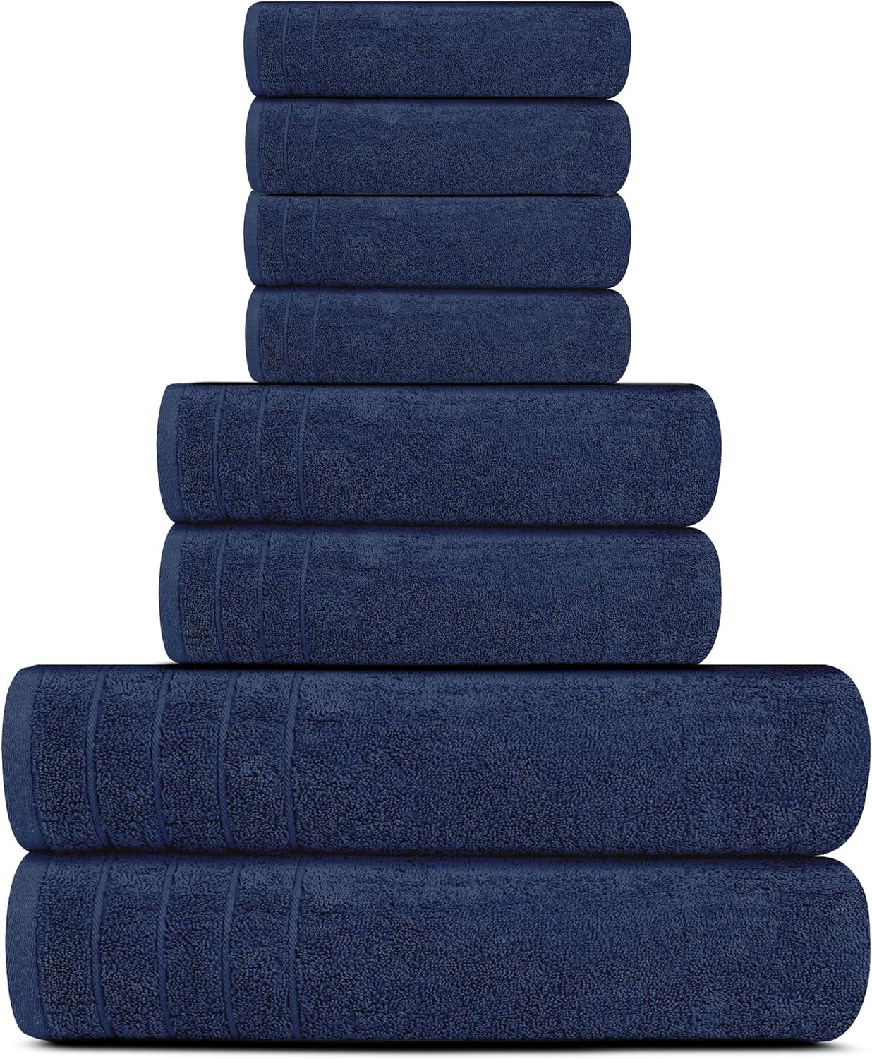 8 Piece Towels Set, 2 Extra Large Bath Towels, 2 Hand Towels, 4 Washcloths, 100% Cotton, Lighter Weight, Quicker to Dry, Super Absorbent, Perfect Bathroom Towels Set (Navy)