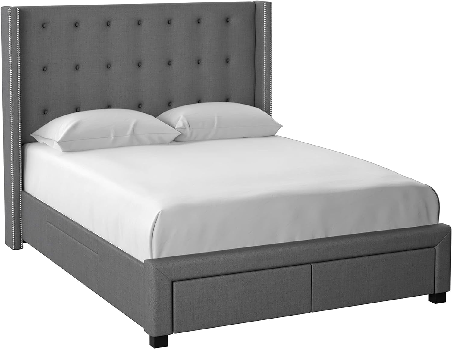 Savoy Tufted Upholstered Wingback Panel Storage Bed Frame, King Size in Grey Fabric