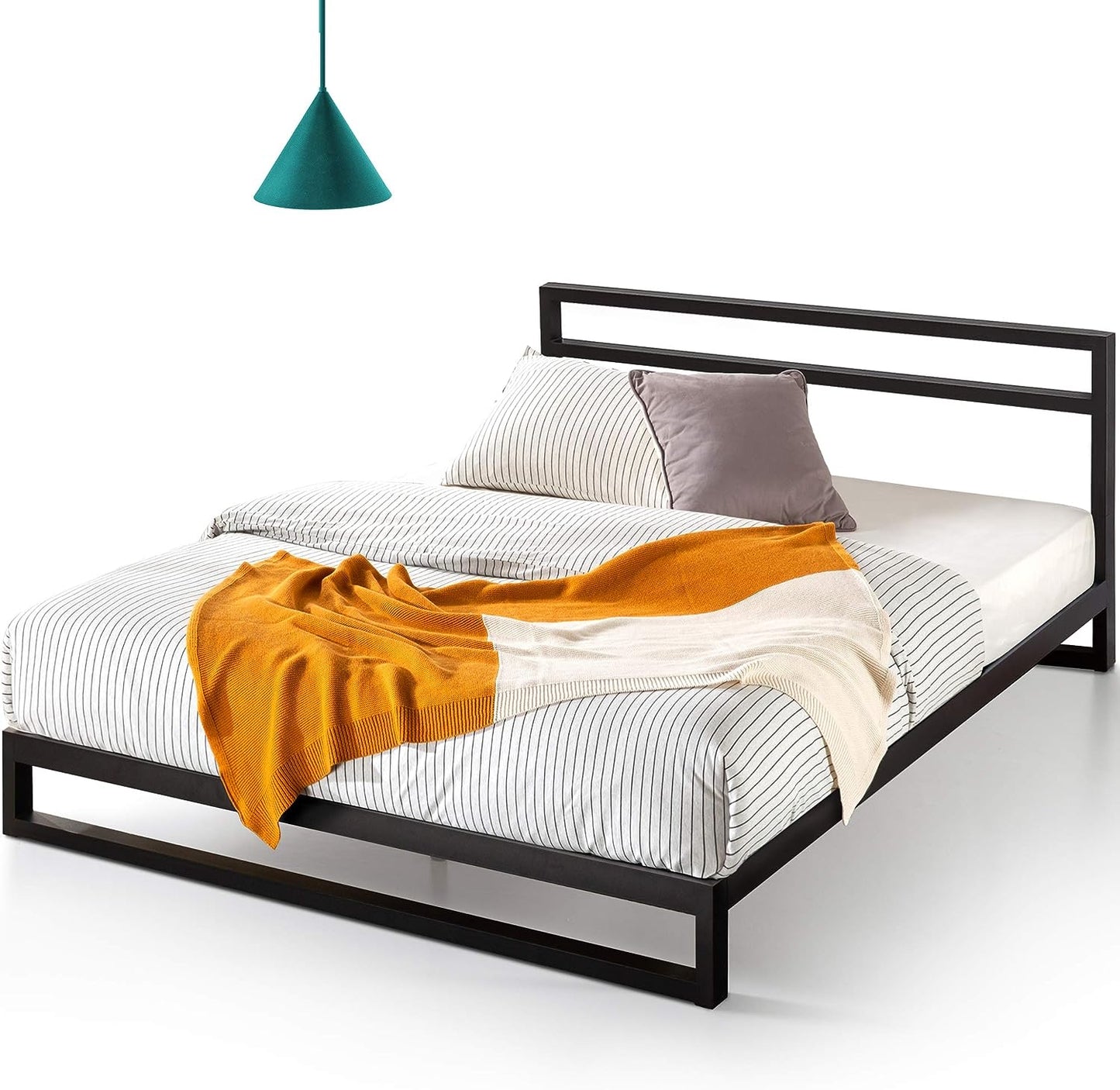 Trisha Metal Platforma Bed Frame with Headboard / Wood Slat Support / No Box Spring Needed / Easy Assembly, Twin