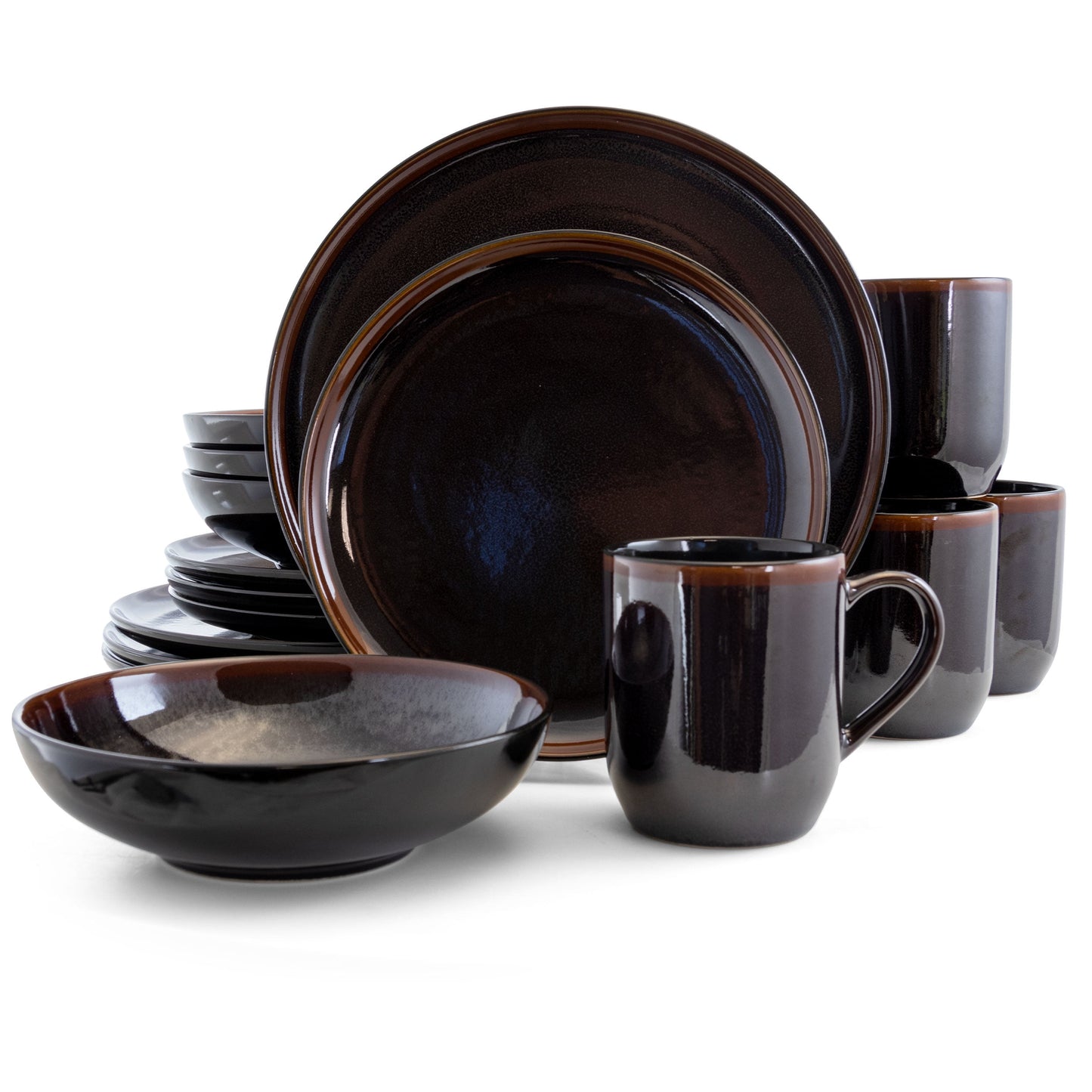 Midnight Beach 16 Piece Dinnerware Set in Metallic Black