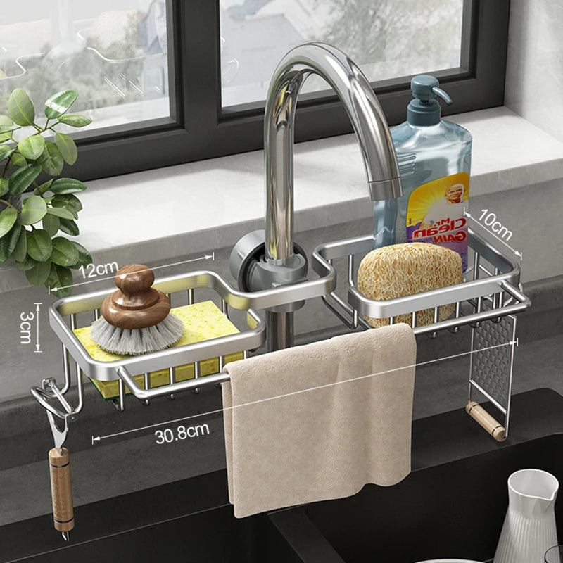 Aluminum Sink Drain Rack, Sponge Storage