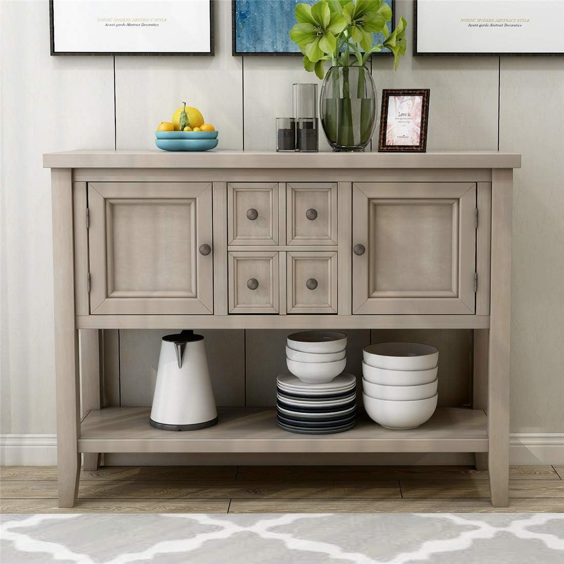 Console Table with Storage Drawers&Bottom Shelf Cambridge Series Buffet Sideboard Sofa Table Dining Room Entry Way End Table (Antique Gray)