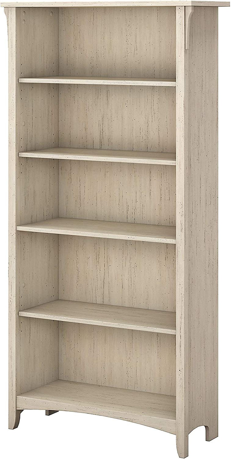 Bush Furniture Salinas Tall 5 Shelf Bookcase in Antique White | Distressed Style Book Case | Bookshelf for Bedroom, Living Room & Pantry | Tall Bookcase | Book Shelf for Bedroom