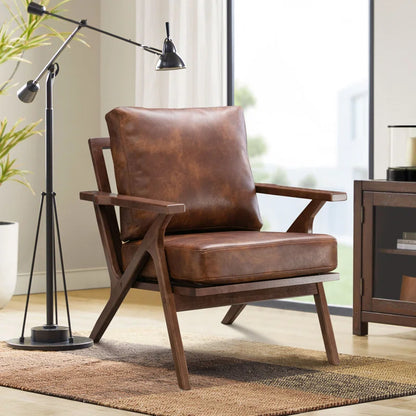 Huybert 33" Wide Solid Wood Frame Upholstered Mid Century Modern Retro Armchair Accent Chair