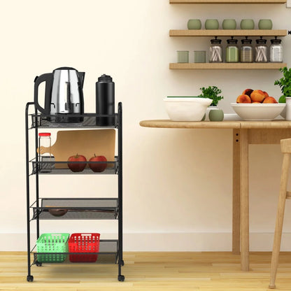 4-Tier Metal Rolling Storage Cart with Baskets - Office and Home Organizer