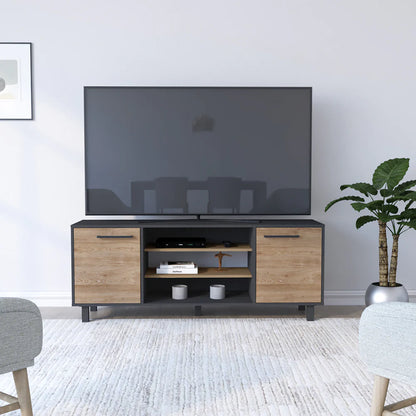 Tv Stand for Tv´S up 55" Washington, Four Shelves, Black Wengue / Pine Finish