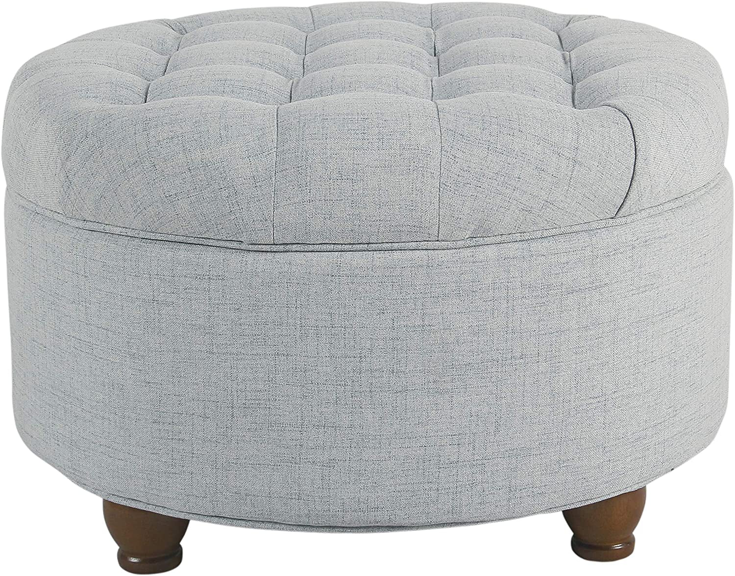 Home Decor | Large Button Tufted Woven round Storage Ottoman | Ottoman with Storage for Living Room & Bedroom (Light Blue)