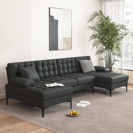 Modern U-Shaped Sectional Sofa Couch Set, Living Room Furniture Set Sectional Sofa Set, Dark Gray