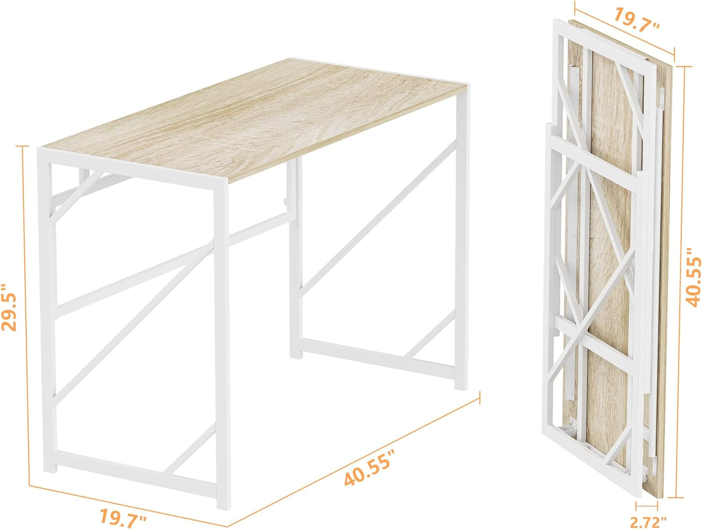 Folding Desk Writing Computer Desk for Home Office, No-Assembly Study Office Desk Foldable Table for Small Spaces