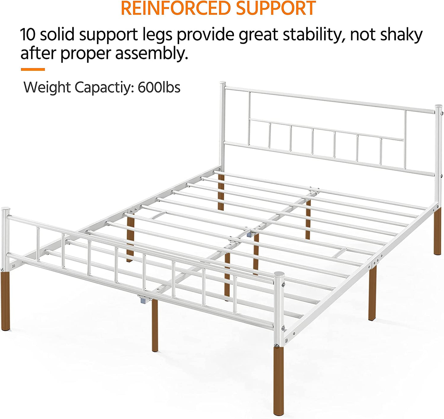 13 Inch Full Size Metal Bed Frame with Headboard and Footboard Platform Bed Frame with Storage No Box Spring Needed Mattress Foundation for Adult White