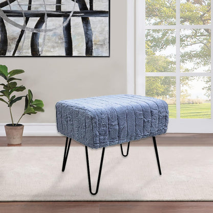 Super Mink Faux Fur Blue Ottoman Bench 19" X 13" X 17", Blue Mirage, Living Room Foot Rest Stool Entryway Makeup Bench End of Bed Bedroom Home Decor Chair for Sitting