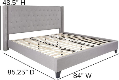 Riverdale King Size Tufted Upholstered Platform Bed in Light Gray Fabric