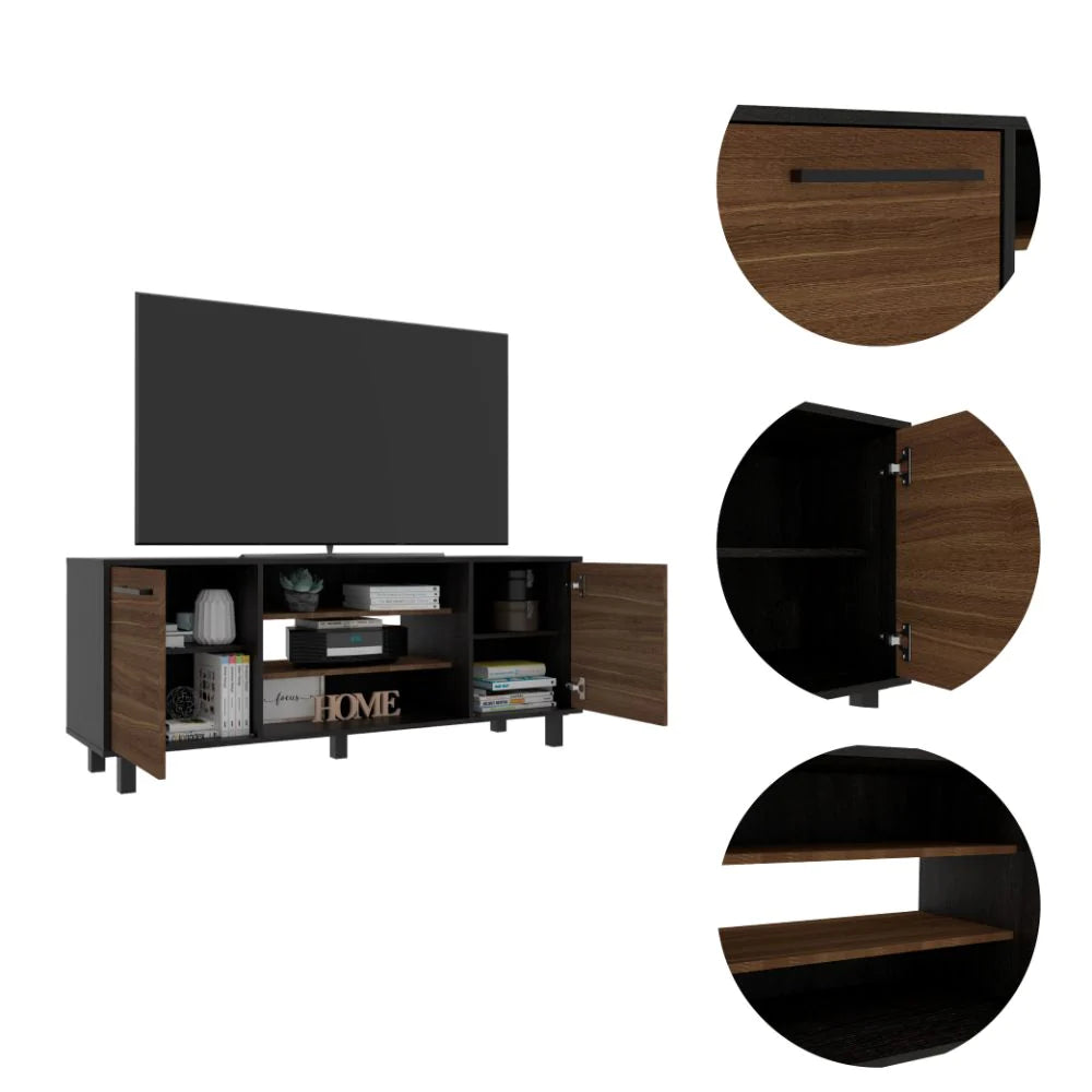 Tv Stand for Tv´S up 55" Washington, Four Shelves, Black Wengue / Pine Finish