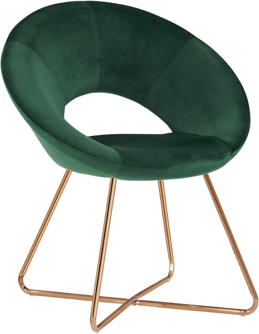 Modern Accent Velvet Chairs Dining Chairs Single Sofa Comfy Upholstered Arm Chair Living Room Furniture Mid-Century Leisure Lounge Chairs with Golden Metal Frame Legs 1 PCS Dark Green