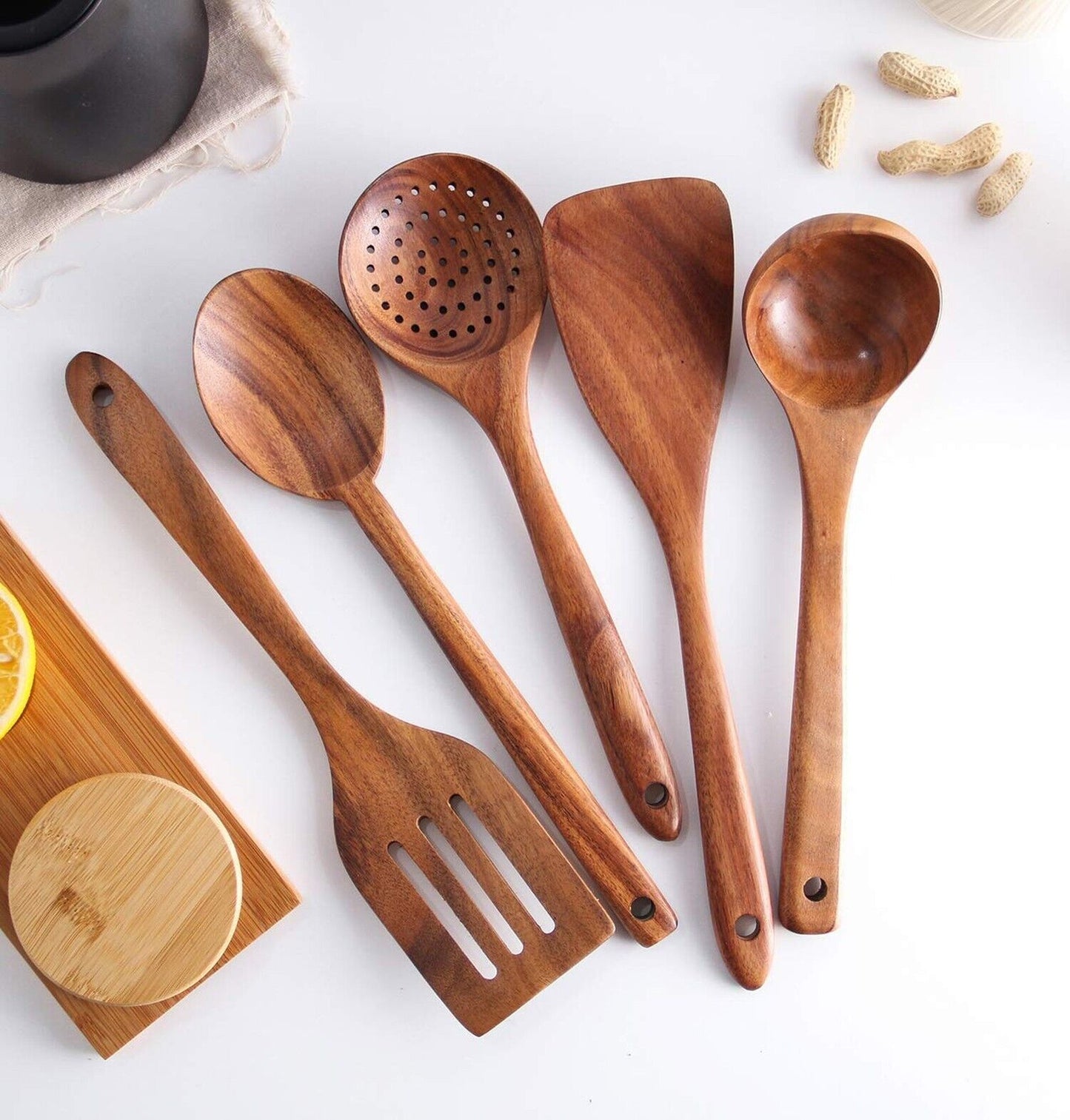 Wooden Spoons for Cooking, Tmkit Cooking Utensils Set of 6 Natural Teak Woode...