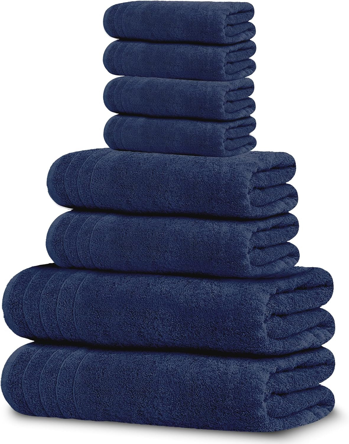 8 Piece Towels Set, 2 Extra Large Bath Towels, 2 Hand Towels, 4 Washcloths, 100% Cotton, Lighter Weight, Quicker to Dry, Super Absorbent, Perfect Bathroom Towels Set (Navy)