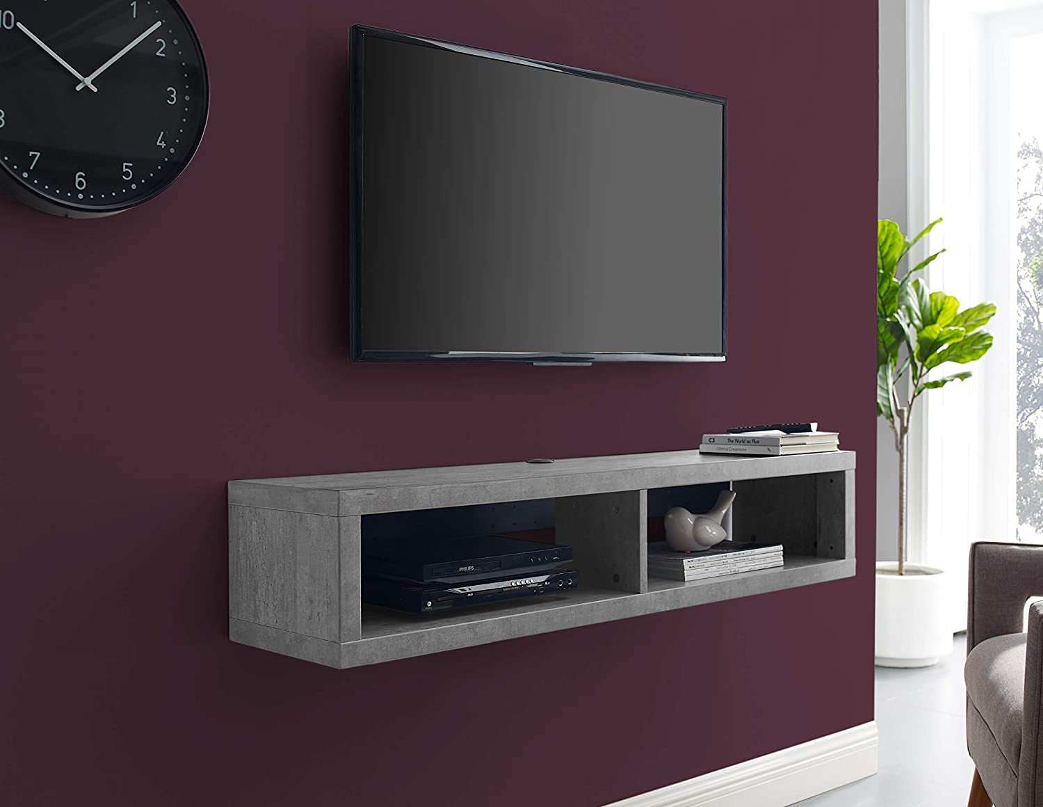 Floating TV Console, 48", Stone Gray