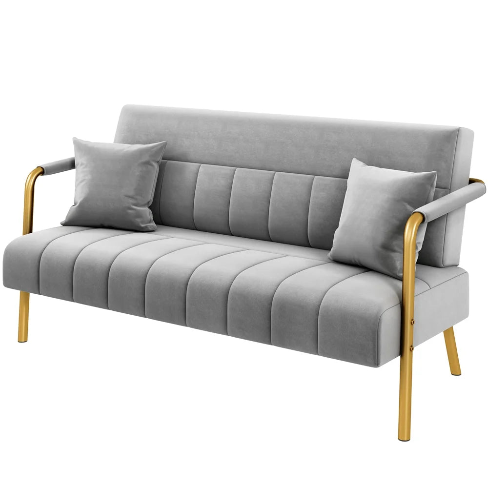 56.6'' W Modern Upholstered Sofa Couch with 2 Pillows,Light Gray