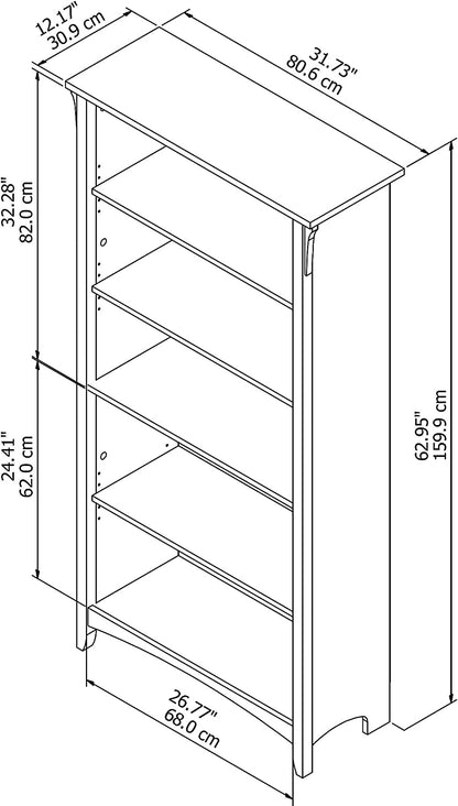 Bush Furniture Salinas Tall 5 Shelf Bookcase in Antique White | Distressed Style Book Case | Bookshelf for Bedroom, Living Room & Pantry | Tall Bookcase | Book Shelf for Bedroom