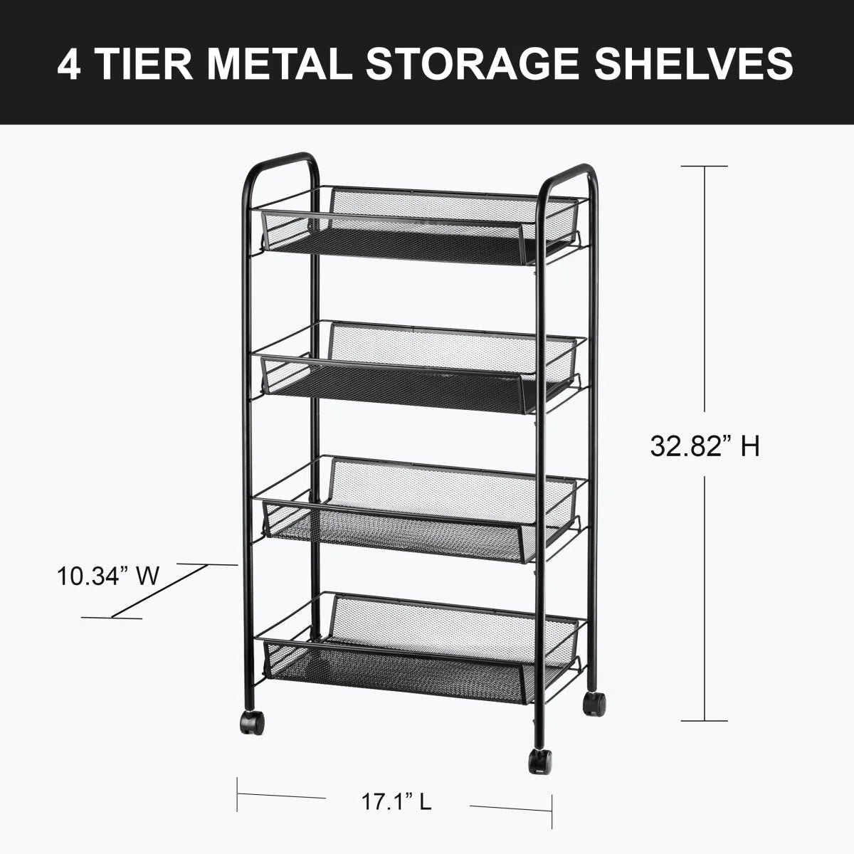 4-Tier Metal Rolling Storage Cart with Baskets - Office and Home Organizer