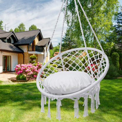 Hammock Chair Macrame Swing Chair, Max 330 Lbs, Hanging Chair Cotton Rope Hammock Chair Swing for Indoor and Outdoor Use, White