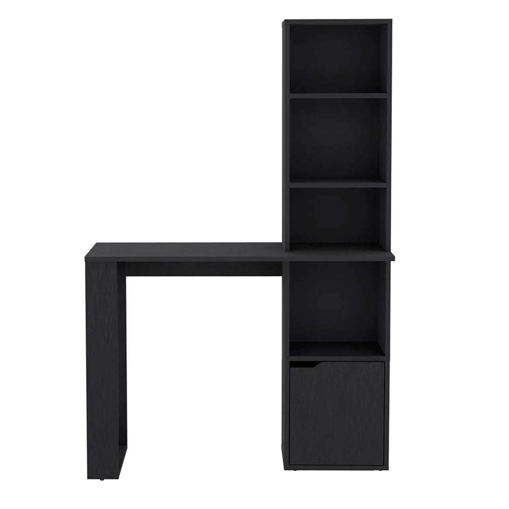 Office Desk Aragon with Four-Tier Bookcase and Lower Cabinet, Black Wengue Finish