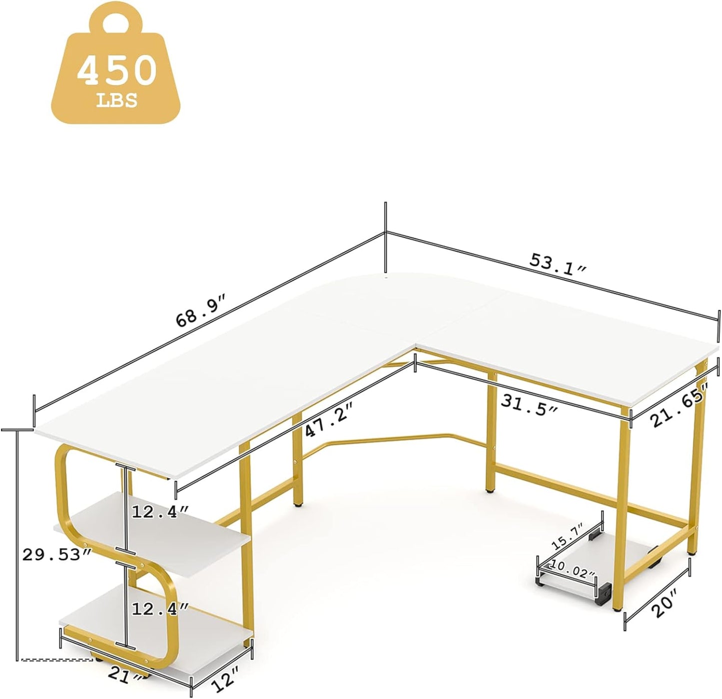 Reversible L Shaped Desk with Shelves 69“ Corner Computer Desk Gaming Desk Workstation for Home Office