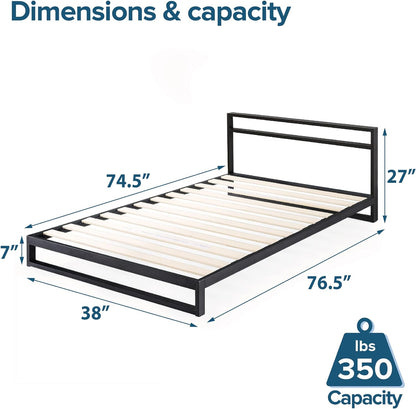 Trisha Metal Platforma Bed Frame with Headboard / Wood Slat Support / No Box Spring Needed / Easy Assembly, Twin