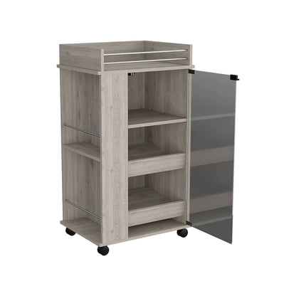 Bar Cart with Two-Side Shelves Beaver, Glass Door and Upper Surface, Light Gray Finish