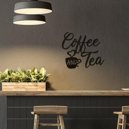 Coffee Sign Coffee and Tea Bar Sign Metal Hanging Wall Art Sign 12 X 10.2 Inch Black Coffee Cup Wall Decor Coffee Bar Letter Sign for Cafe Farmhouse Kitchen (Coffee Tea)