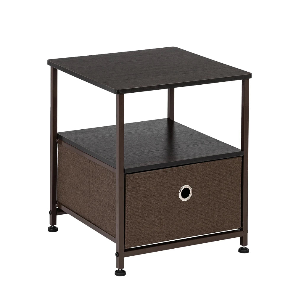 Nightstand Storage Bedside Furniture & Accent End Table Chest for Home Bedroom Officecollege Dorm Steel Frame Wood Top