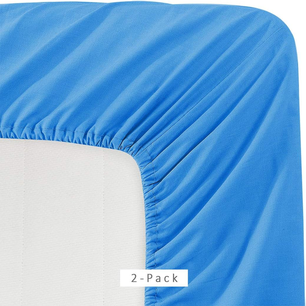 2-Pack Deep Pocket Bed Fitted Sheet/Bottom Sheet, Standard 100 by Oeko-Tex - Queen, Blue