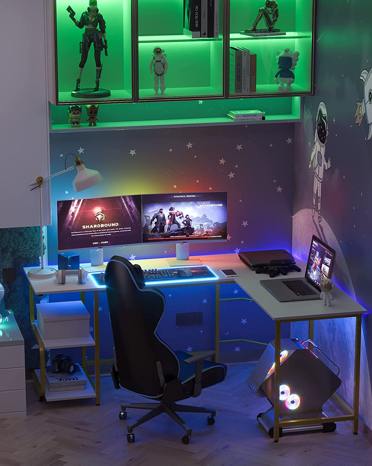 Reversible L Shaped Desk with Shelves 69“ Corner Computer Desk Gaming Desk Workstation for Home Office