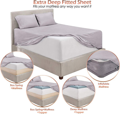 Extra Deep Pocket Sheets - Fits Mattress 18-24 Inches Deep - Extra Deep Pocket Full Size Sheets Sets - 6 Piece Full Size Sheets - Full Sheets Deep Pocket - Light Lavender Sheets